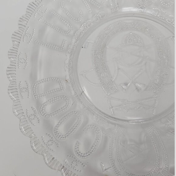 Exceptional Antique EAPG Good Luck Horseshoe Equestrian Fox Hunt Glass Plate WOW - Picture 8 of 8